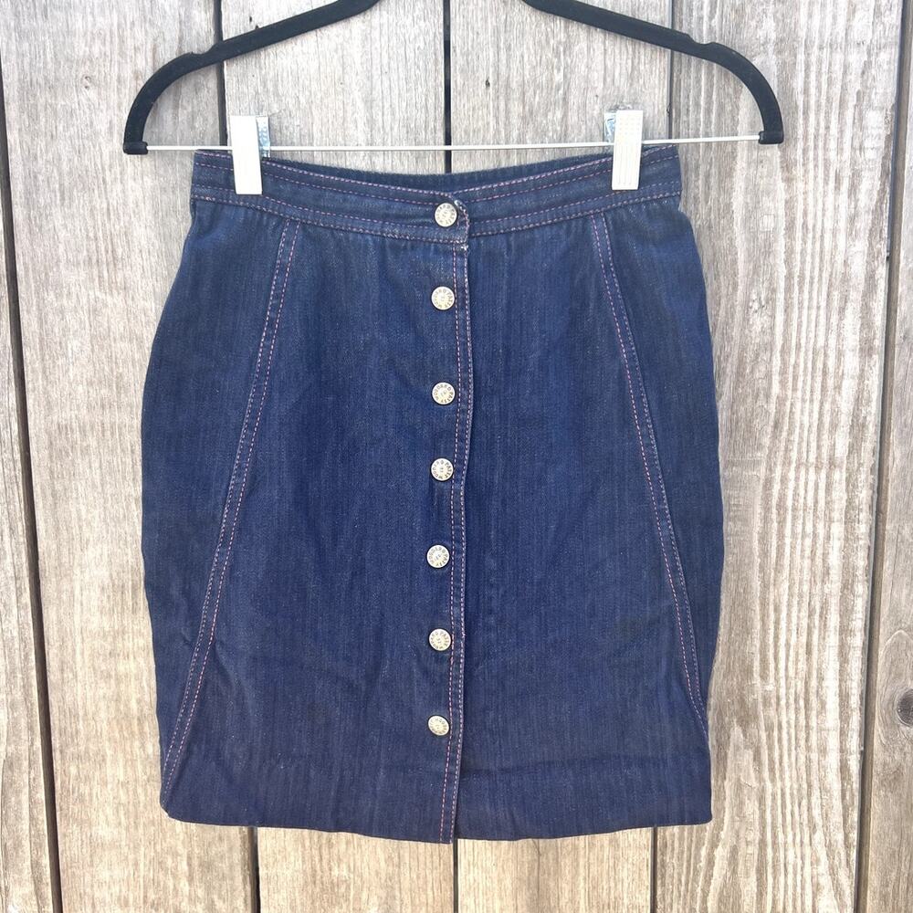 Vintage | 60s Patty Woodard California Snap Button Denim Cowgirl Mini Skirt 24"